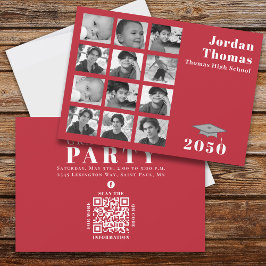 Studenten Multi Photo Collage Simple Red QR-kod Inbjudningar