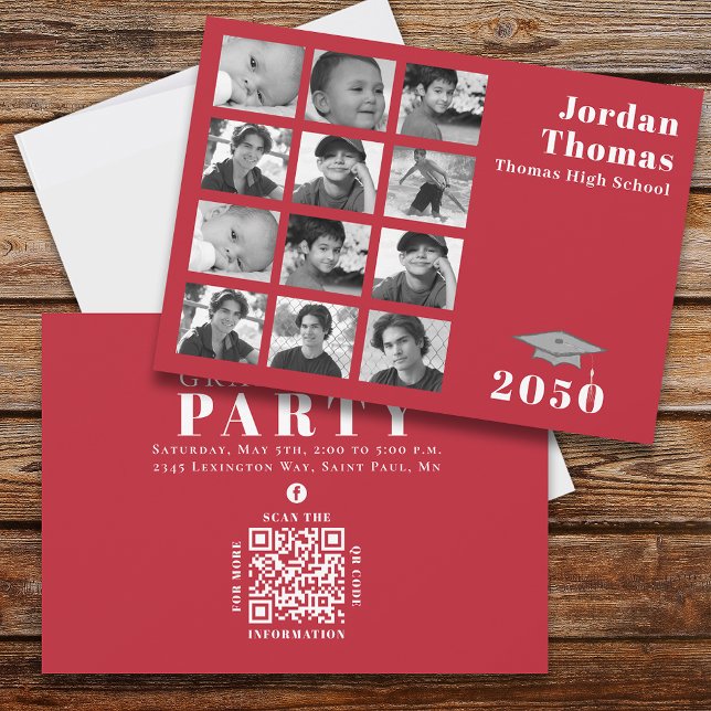 Studenten Multi Photo Collage Simple Red QR-kod Inbjudningar (Skapare uppladdad)