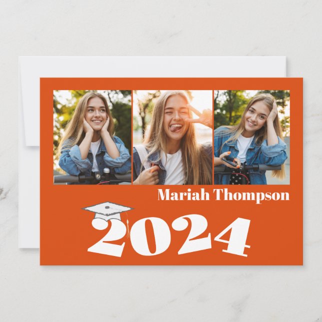 Studenten Multi Photo Orang Class 2023 QR-kod Inbjudningar (Framsida)