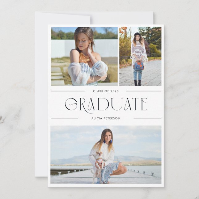 Studenten multifoto inbjudan grad party svart (Framsida)