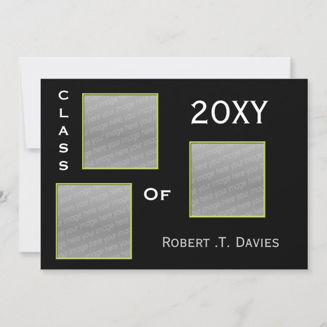 studenten multifotoinbjudan med vanlig grönt inbjudningar (Framsida)