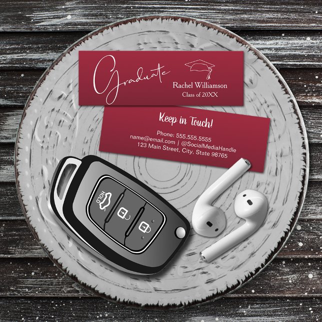 Studenten Namn-klassens detaljförbrytare (Small crimson red Graduation Calling Cards are 3" x 1", hand out to friends keep in touch )