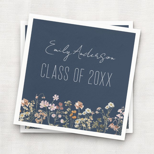 Studenten Navy Blue WildblomBoho Grad Pappersservett (Skapare uppladdad)