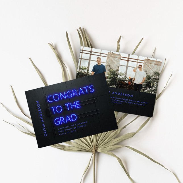 Studenten neon Black blue gratulerar modern 2-foto (Skapare uppladdad)