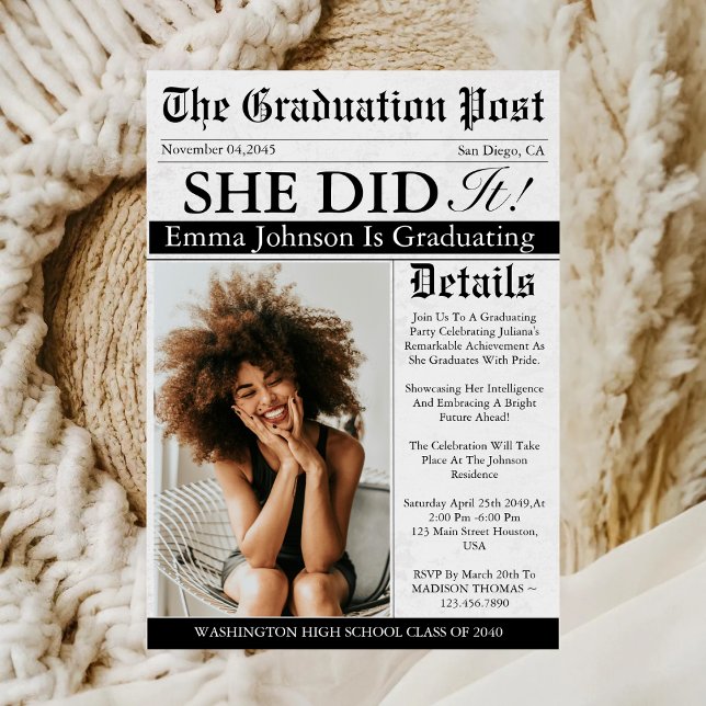 Studenten Newspaper Unique Roligt Anpassningsbar P Inbjudningar (Skapare uppladdad)