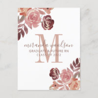 Studenten Nurse Monogram Rosa Burgundy Blommigt