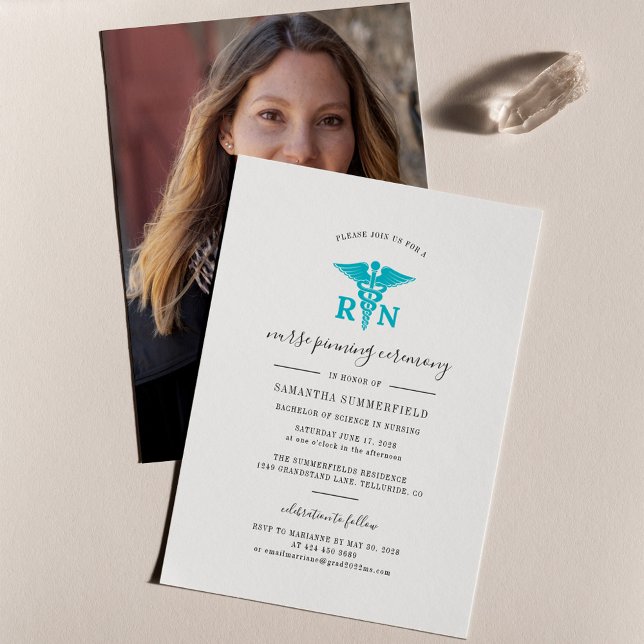Studenten Nurse Pinning Ceremony 2025 Photo Inbjudningar (Graduation Nurse Pinning Ceremony Photo Party Invitation Note Card)