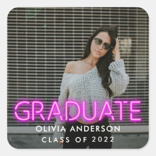 Studenten nyare rosa foto modern gratulerar ruta fyrkantigt klistermärke