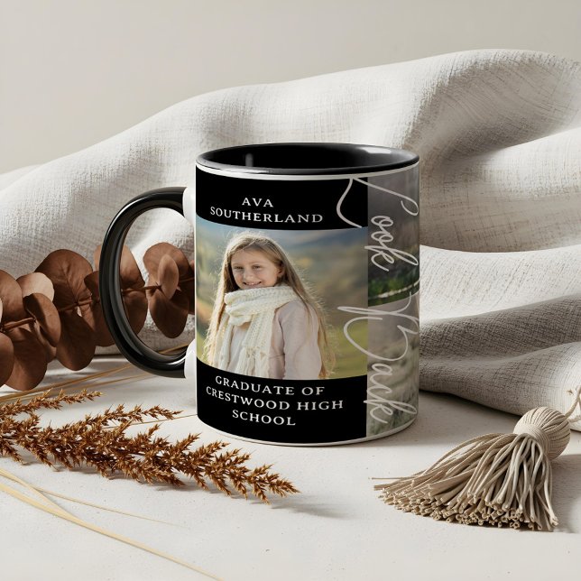 Studenten och nu Grad Photo Collage Keepsak Mugg (Graduation Then & Now Grad Photo Collage Keepsake Mug)