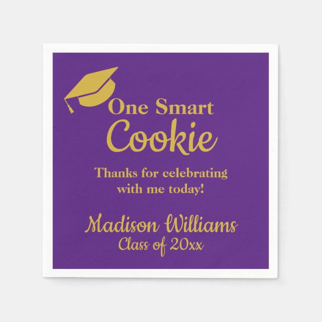 Studenten One Smart Cookie Party Lila & Guld Pappersservett (Framsidan)