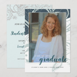 Studenten Open House Teal Grått Design Inbjudningar