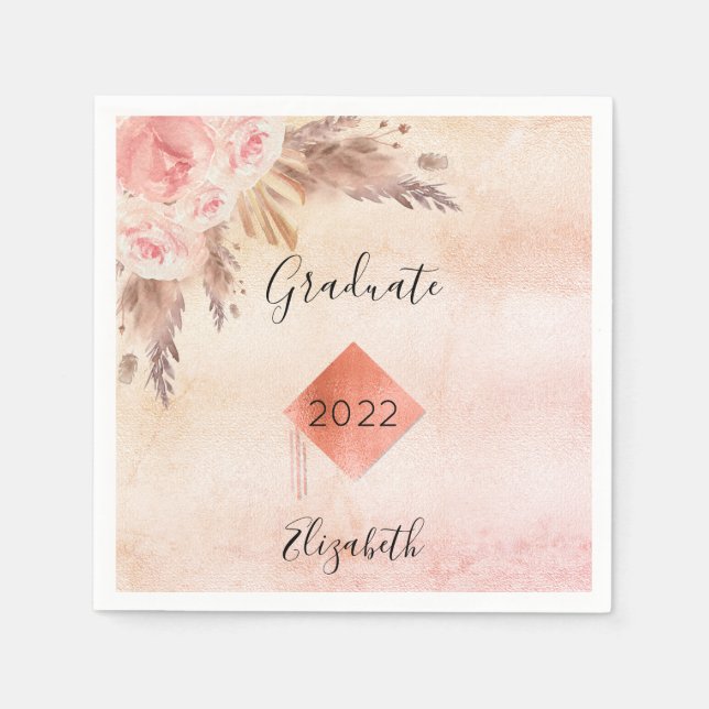 Studenten pampasgräs ro guld  blommigt pappersservett (Framsidan)