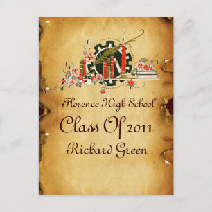 STUDENTEN PARCHMENT OCH RED VAX SEAL MONOGRAM INBJUDAN VYKORT