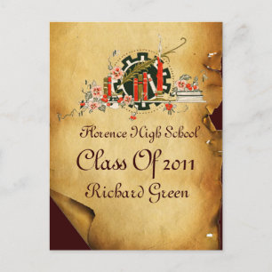 STUDENTEN PARCHMENT OCH RED VAX SEAL MONOGRAM INBJUDAN VYKORT