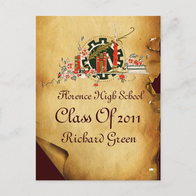 STUDENTEN PARCHMENT OCH RED VAX SEAL MONOGRAM INBJUDAN VYKORT (Framsida)