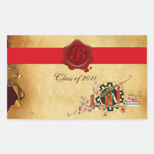 STUDENTEN PARCHMENT OCH RED VAX SEAL MONOGRAM REKTANGULÄRT KLISTERMÄRKE