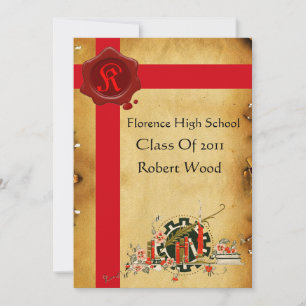 STUDENTEN PARCHMENT,Red Vax Seal Monogram Inbjudni Inbjudningar