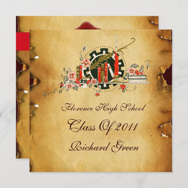 STUDENTEN PARCHMENT RED VAX SEAL MONOGRAM INBJUDNINGAR (Fram/baksida)
