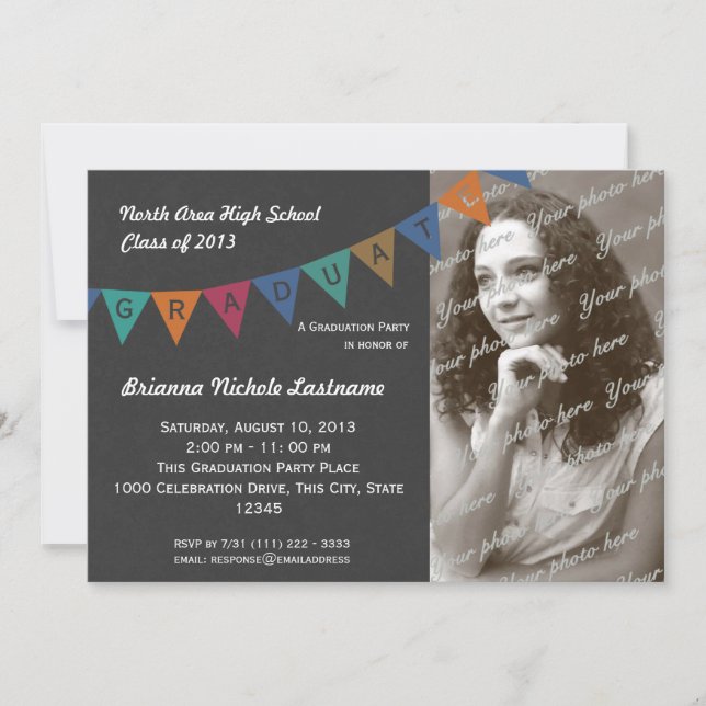 Studenten Pennant Flagga Banner med foto Inbjudningar (Framsida)