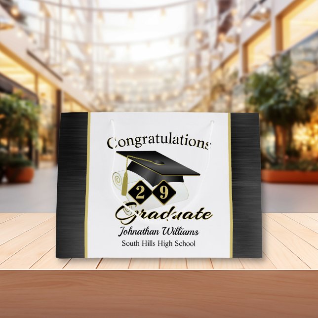 Studenten Personlig Black & Guld (Graduation Personalized Black & Gold Large Gift Bag)