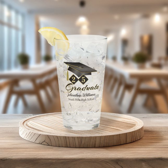 Studenten Personlig Black & Guld 20XX Glaskopp (Graduation Personalized Black & Gold Glass)