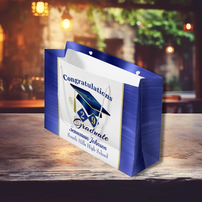 Studenten Personlig Blue & Guld (Graduation Personalized Blue & Gold Large Gift Bag)