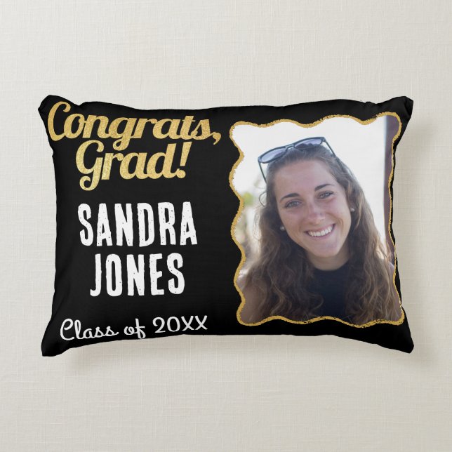 Studenten, Personlig, Namn År, Svarta Guld Prydnadskudde (Framsidan)