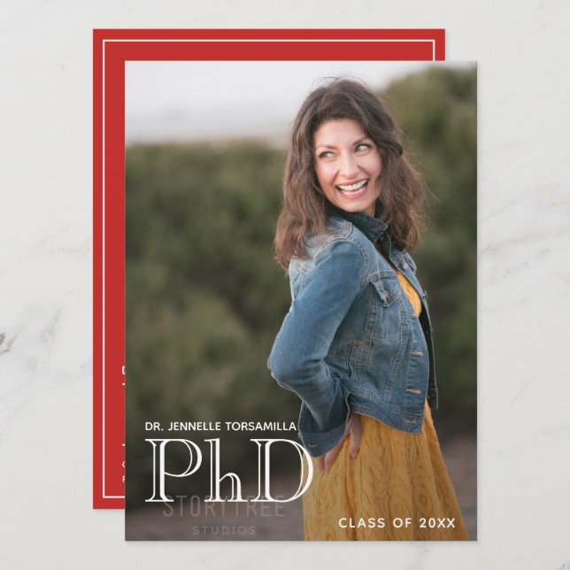 Studenten PhD-meddelande Foto White Red (Fram/baksida)