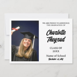 Studenten Photo Announcement Black and White Inbjudningar