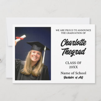 Studenten Photo Announcement Black and White Inbjudningar