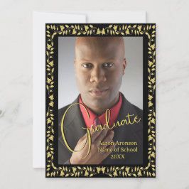 Studenten Photo Announcement Black och Guld Ivy Inbjudningar