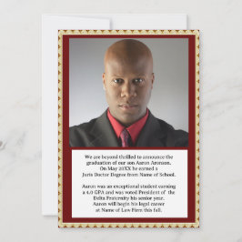 Studenten Photo Announcement Maroon och Guld Inbjudningar