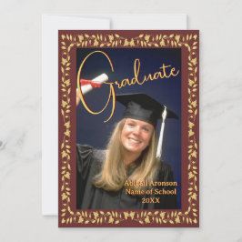 Studenten Photo Announcement Maroon och Guld Ivy Inbjudningar