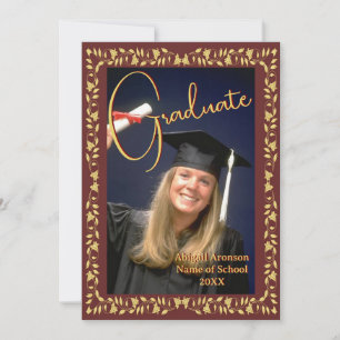 Studenten Photo Announcement Maroon och Guld Ivy Inbjudningar