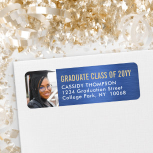 Studenten Photo Blue Guld & White Returadress Etikett