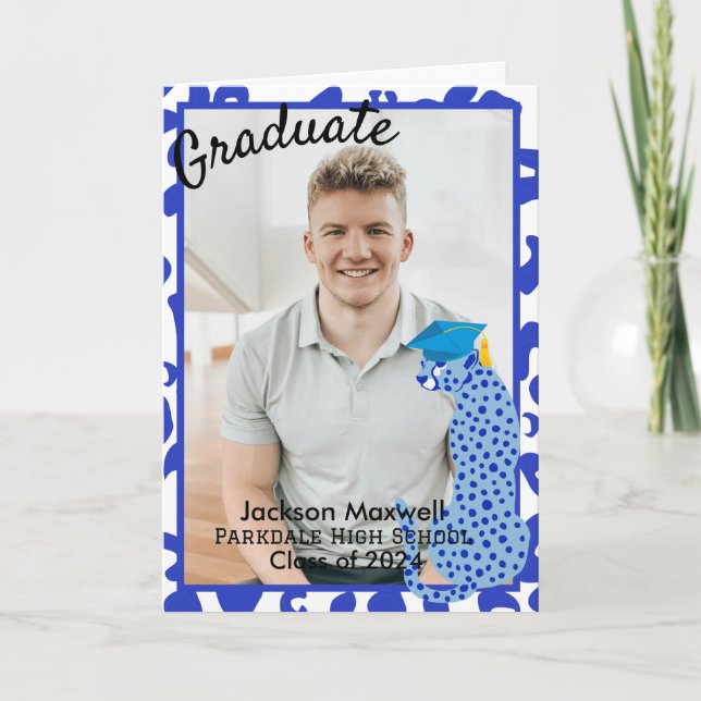 Studenten Photo blue Leopard Skriv ut Kort (Framsida)