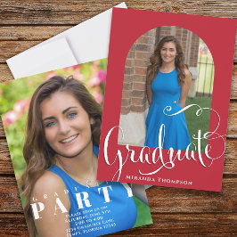 Studenten Photo Calligraphy Script Cardinal Red Inbjudningar