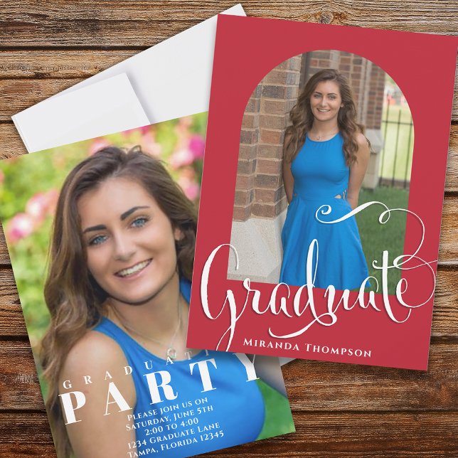 Studenten Photo Calligraphy Script Cardinal Red Inbjudningar (Skapare uppladdad)