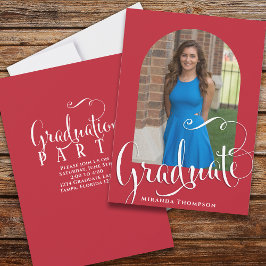 Studenten Photo Calligraphy Script Cardinal Red Inbjudningar