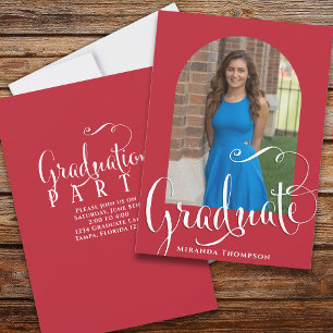 Studenten Photo Calligraphy Script Cardinal Red Inbjudningar