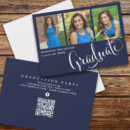 Studenten Photo Calligraphy Script Navy Blue Inbjudningar