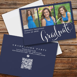 Studenten Photo Calligraphy Script Navy Blue Inbjudningar