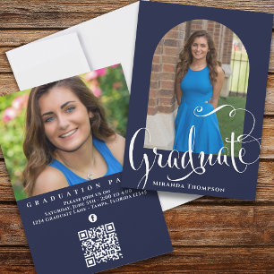 Studenten Photo Calligraphy Script Navy Blue Inbjudningar