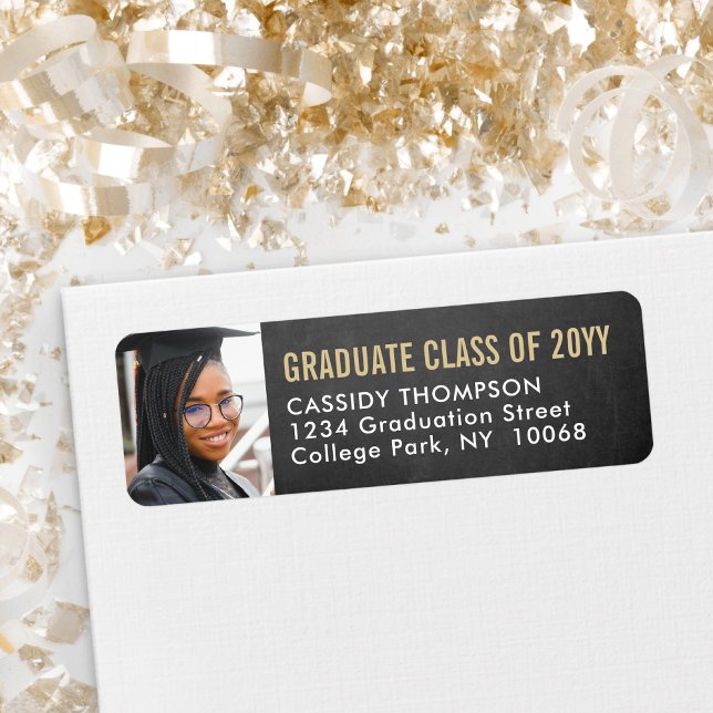 Studenten Photo Chalkboard & Guld Returadress Returadress Etikett (Skapare uppladdad)