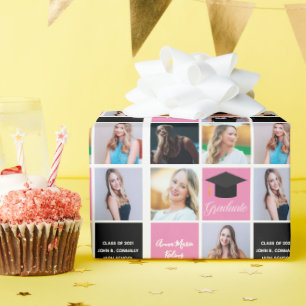 Studenten Photo Collage 2023 Chic Rosa Anpassnings Presentpapper