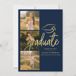 Studenten Photo Collage 2025 Grad Navy Blue Meddelande