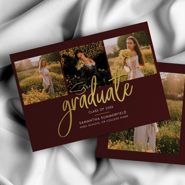 Studenten Photo Collage 2025 Script Burgundy Grad Meddelande (Skapare uppladdad)