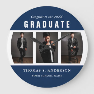 Studenten Photo Collage Blue and White Anpassnings Stor Klocka