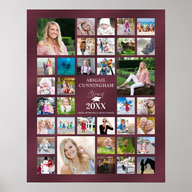 Studenten Photo Collage CLASS of Maroon Party Poster (Framsidan)