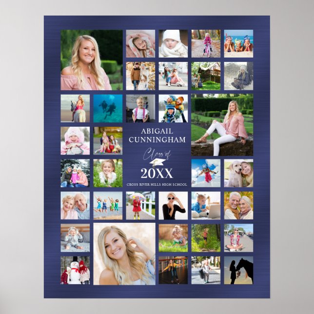 Studenten Photo Collage CLASS of Navy Blue Poster (Framsidan)